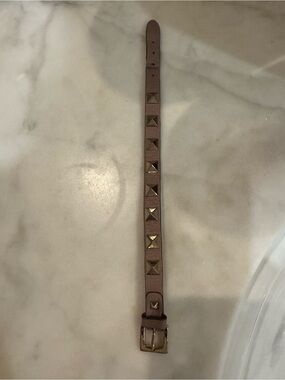Valentino Brown Leather Bracelet with Gold Pyramid Studs
